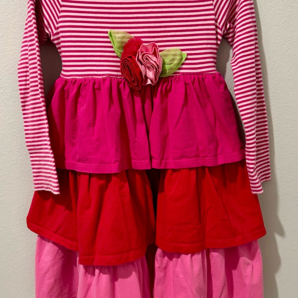 Gorgeous Rare Editions girls dress Valentine’s Day ruffles pink green rose